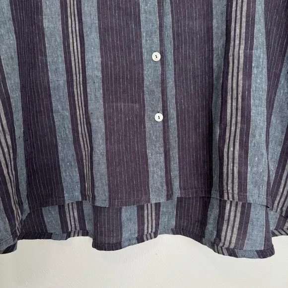 Bryn Walker Linen Shirt Women’s Medium Oversized Blue Stripe Pearl Made In USA - Picture 3 of 13